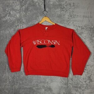 Vtg Wisconsin Sweatshirt Mens Large Bassett Walker Mock Neck Pullover Red